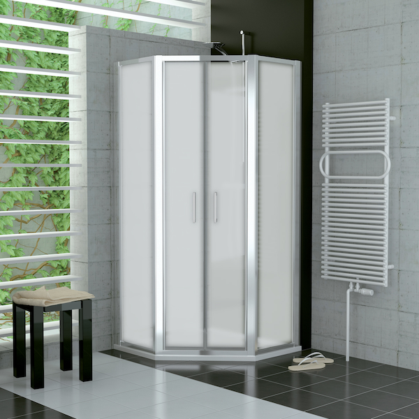 Sprchový kout pětiúhelník s dvoukřídlými dveřmi 90 cm